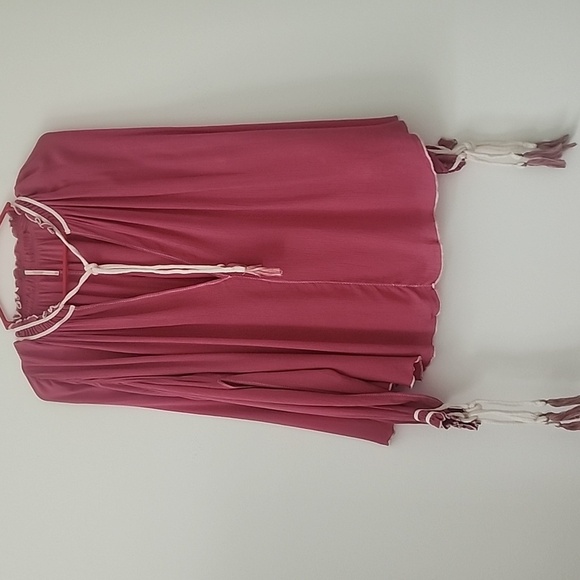Free People Bohemian Lagenlook Rayon Tunic Top Deep V-neckline Size XS in Pink - Picture 6 of 9